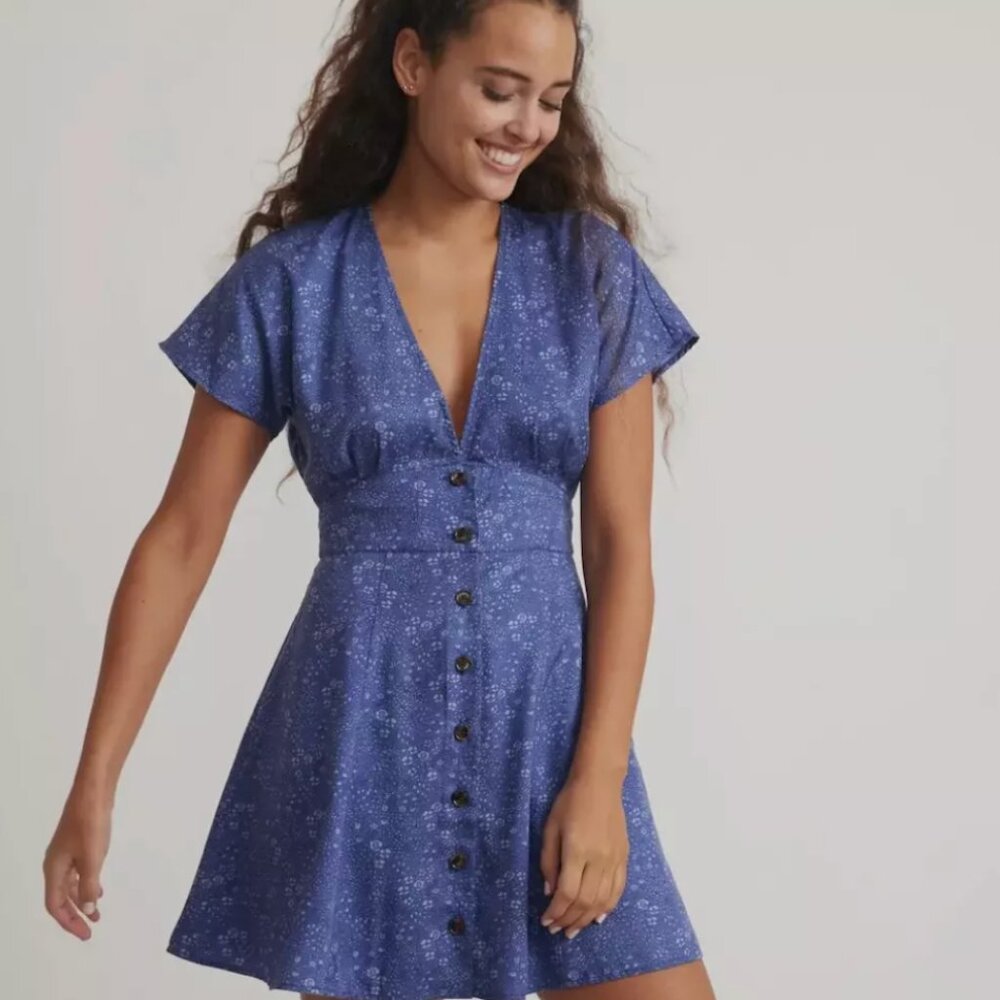 Camila Mini Dress in Navy Ditsy Floral Print - Marine Layer